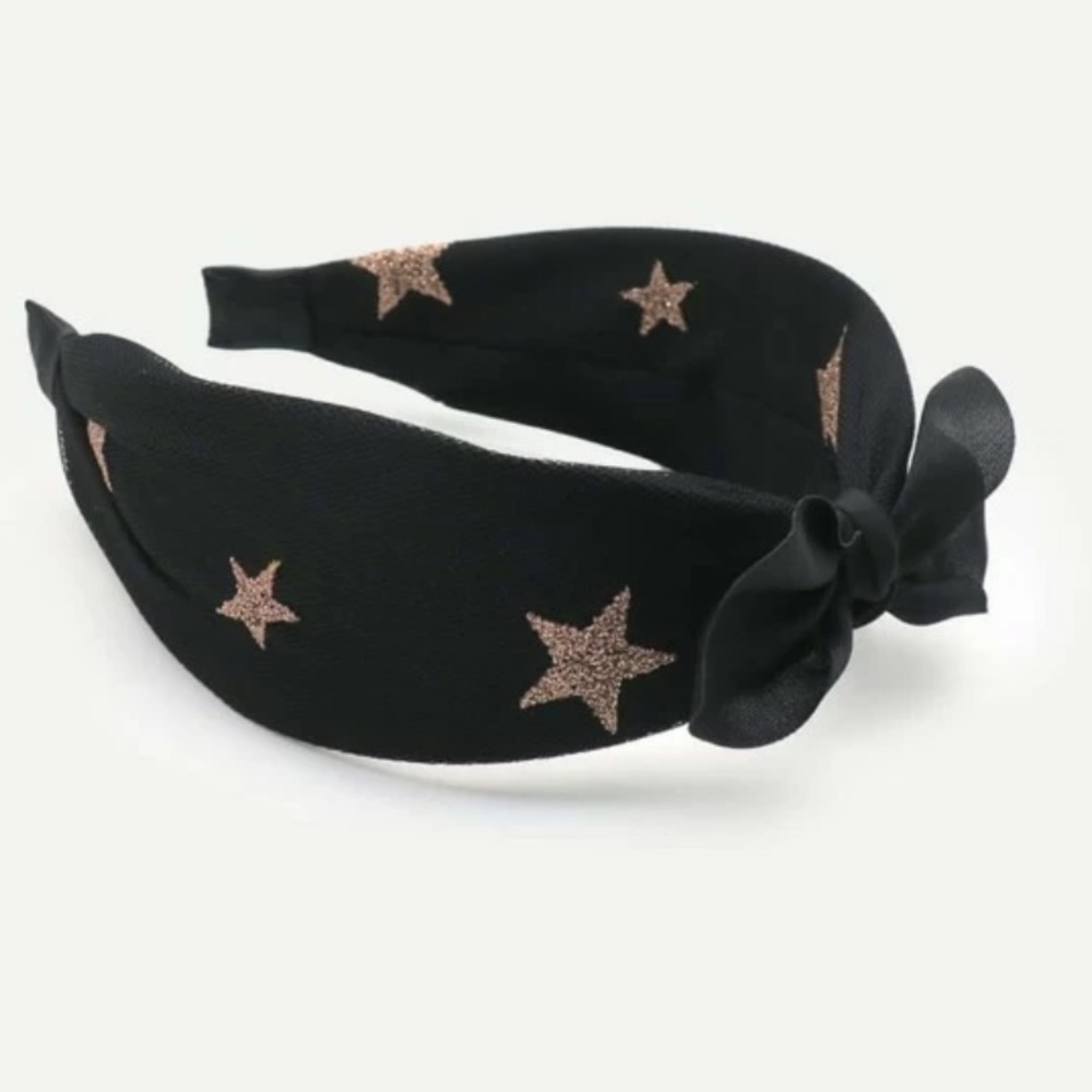 BLACK AND GOLD STAR HEADBAND WITH BOW